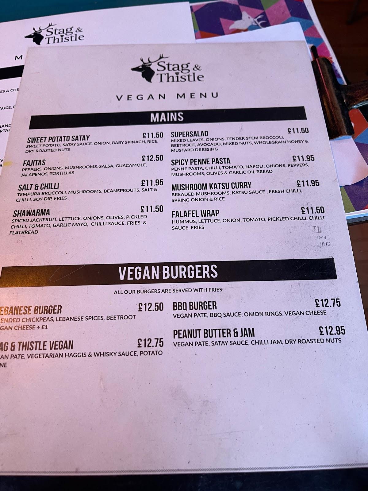 Menu at Stag and Thistle Bar & Restaurant, Glasgow
