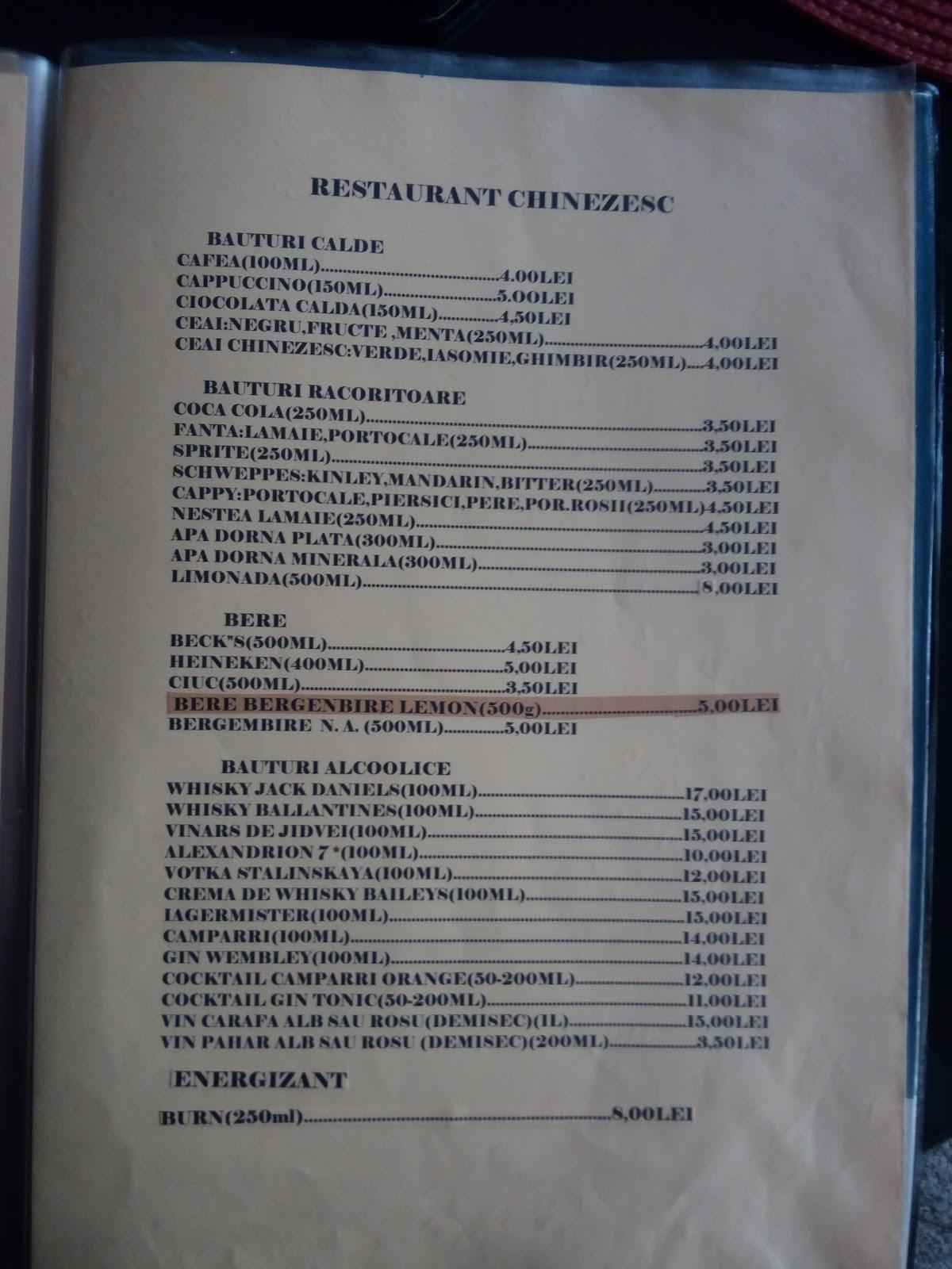 Menu at Restaurant Chinezesc, Alba Iulia, Strada Morii 5