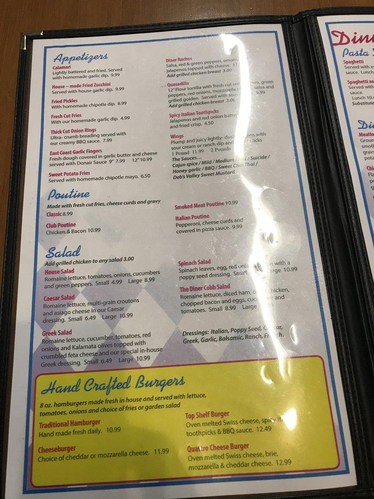 Menu at Scotty's Corner Diner restaurant, Ottawa