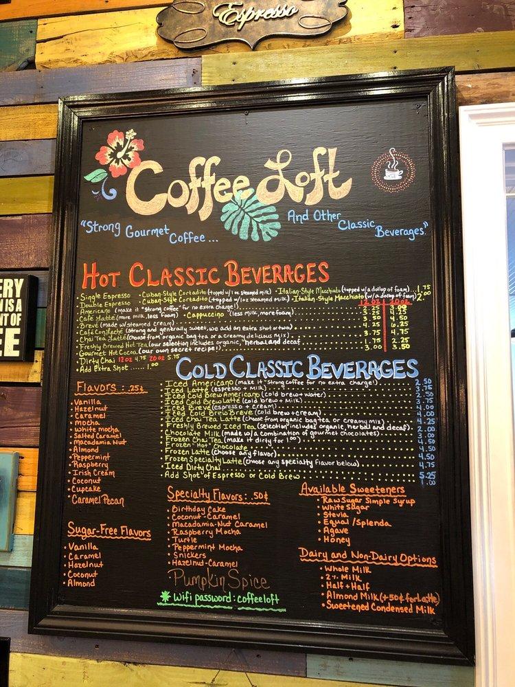 Menu at Coffee Loft cafe, Marathon