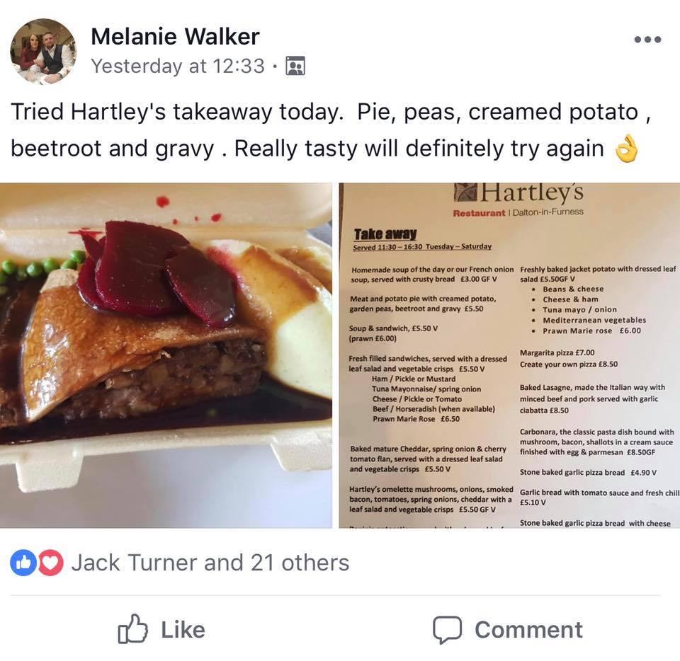 Menu at Hartley's Restaurant, DaltoninFurness