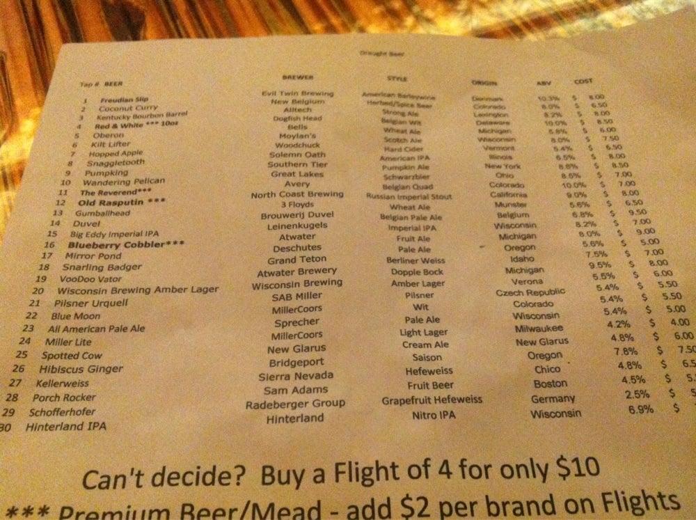 Menu at Stilt House Gastro Bar, Cedarburg