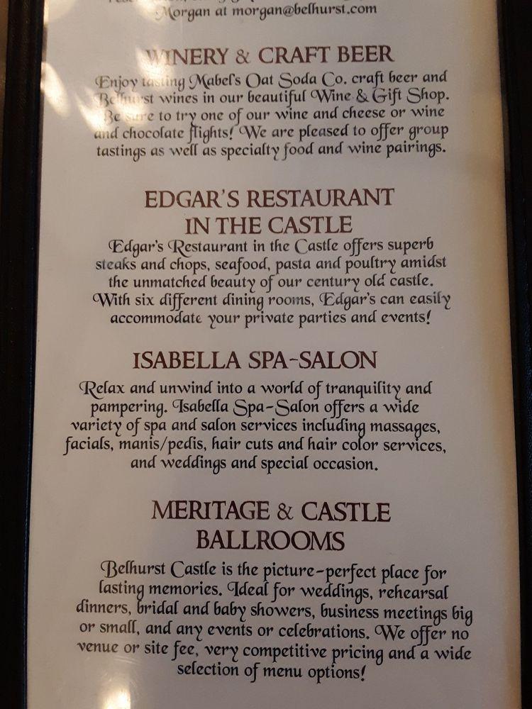 Menu at Stonecutter's Tavern at Belhurst Castle pub & bar, Geneva