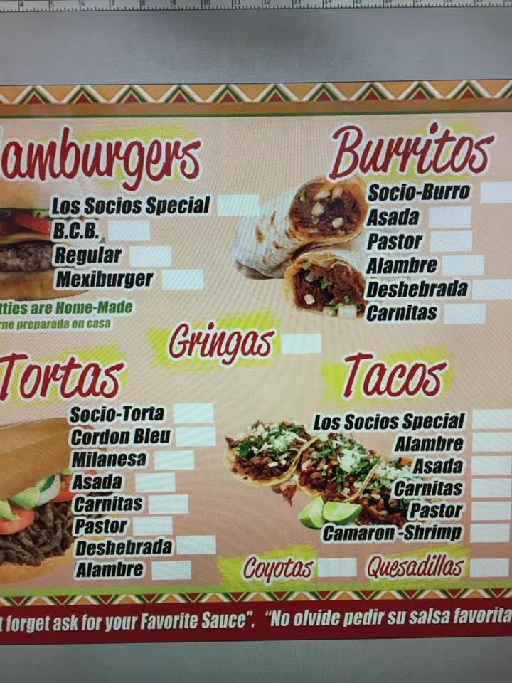 Menu at Los Socios restaurant, Spearman