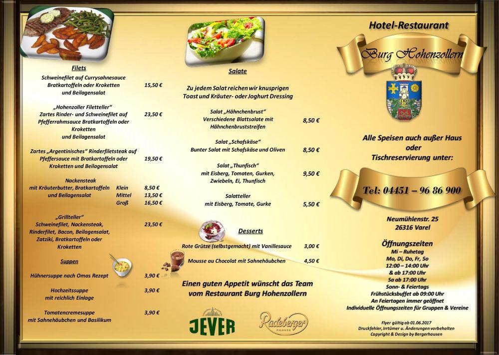 Speisekarte Von Burg Hohenzollern Restaurant Varel