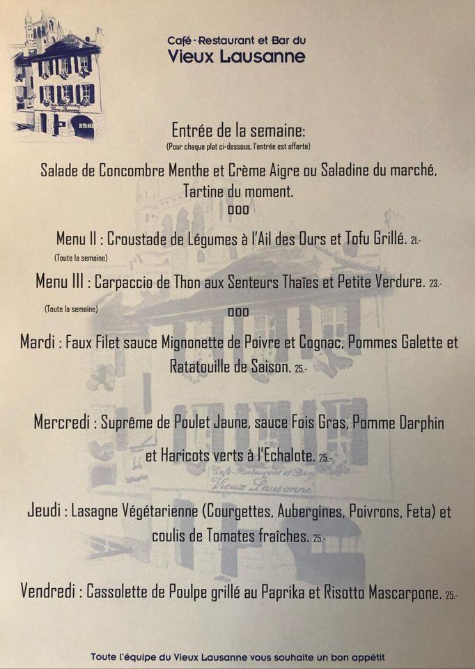 Menu at Les Jardins, Lausanne