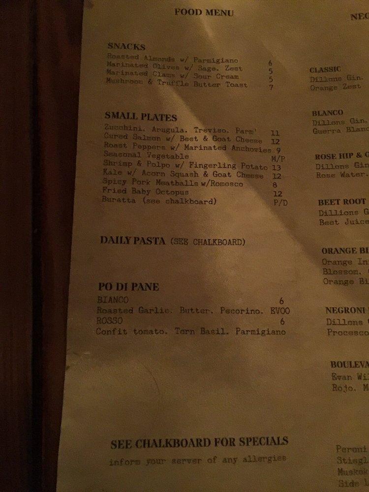 Menu at Annabelle Pasta Bar, Toronto