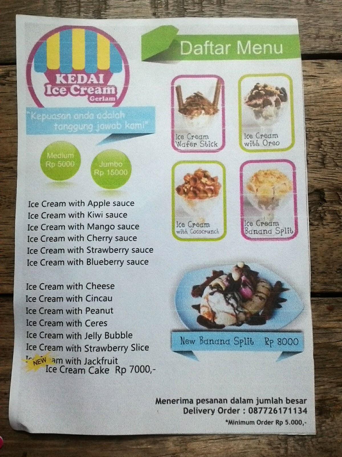 Menu at Kedai Ice Cream Gerlam desserts, Cikeruh