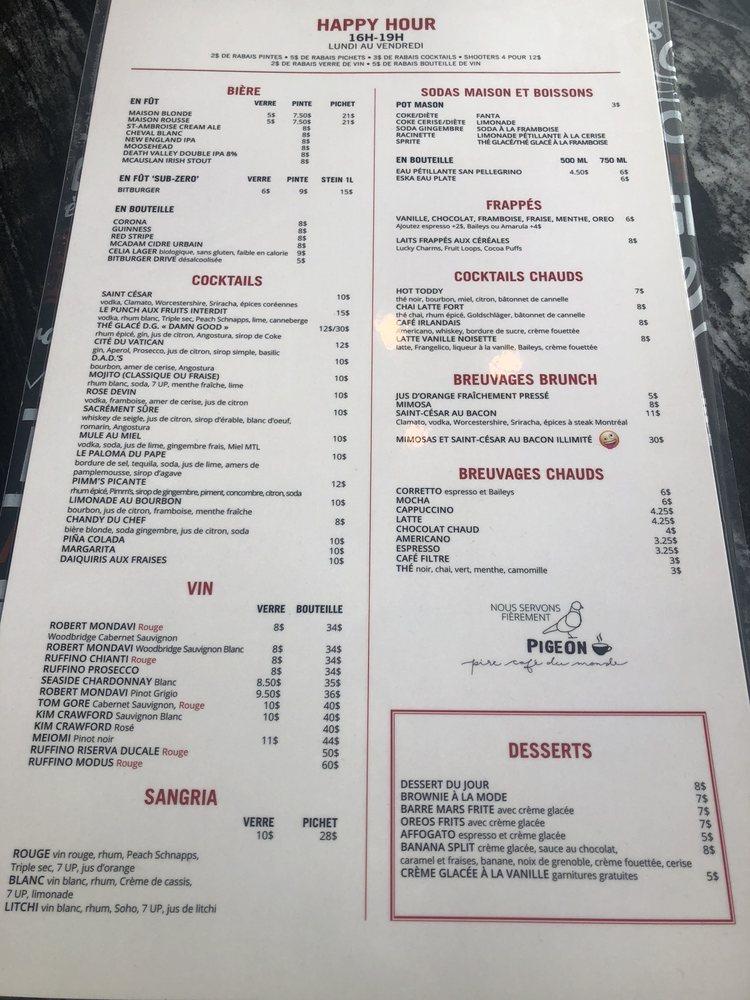 Menu at NotreBoeufDeGrâce pub & bar, Montréal, 900 MontRoyal Ave E