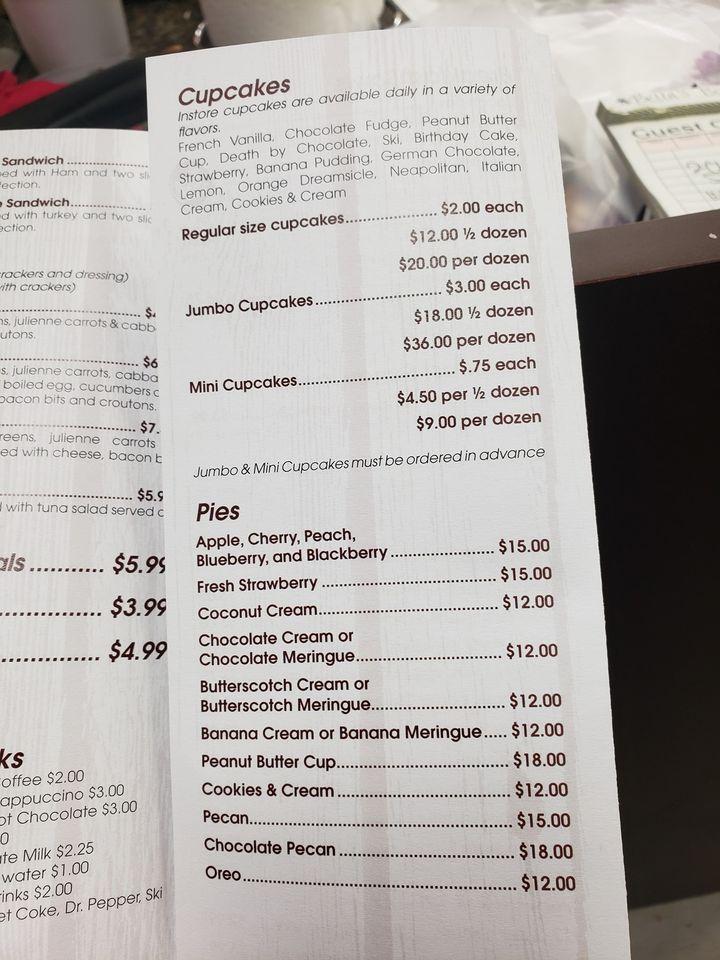 Menu at SugarBella's Cakery restaurant, Columbia