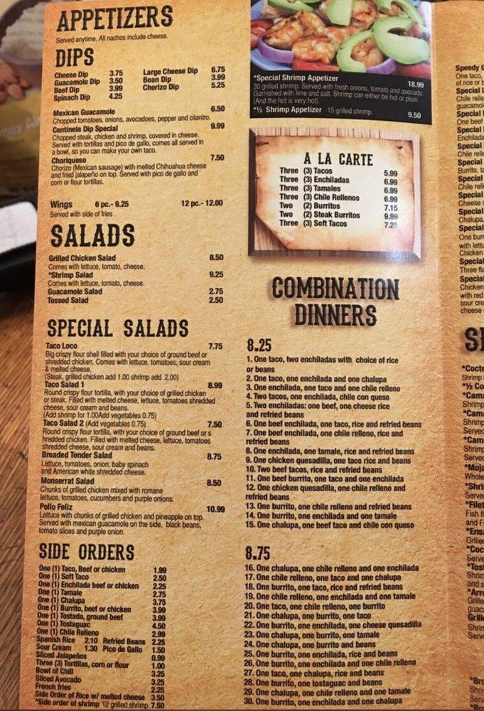 Menu at El Centinela Mexican Restaurant, Braselton, Hwy 53