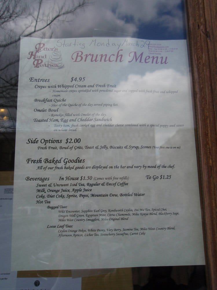 Menu at Potter's Hand Pastries restaurant, Thomasville