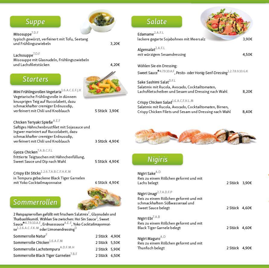 Speisekarte von Yoko Sushi Lieferservice Wolfsburg restaurant, Wolfsburg