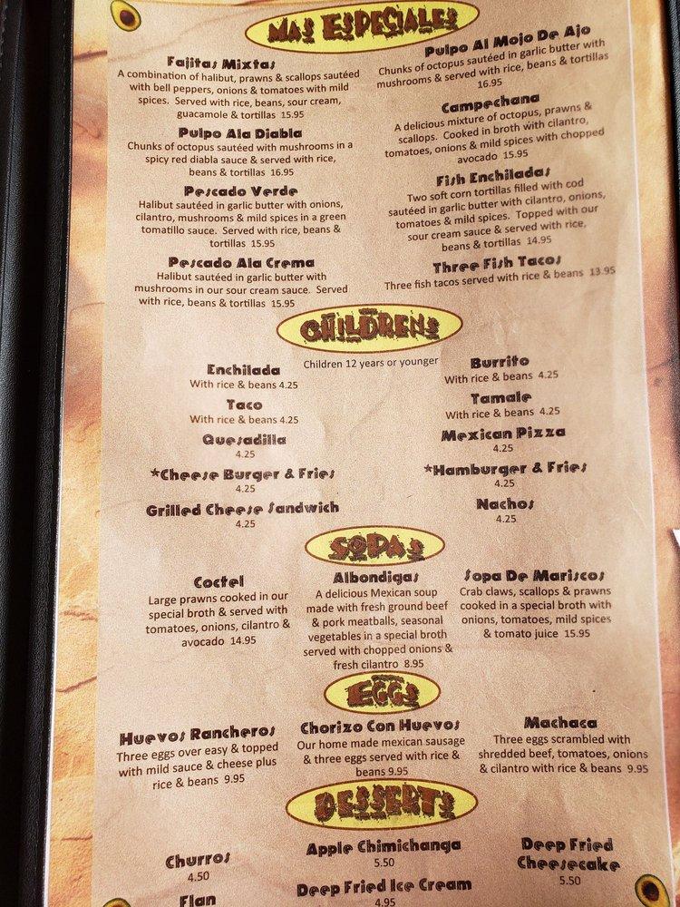 Menu at Margaritas Mexican Grill restaurant, Coos Bay