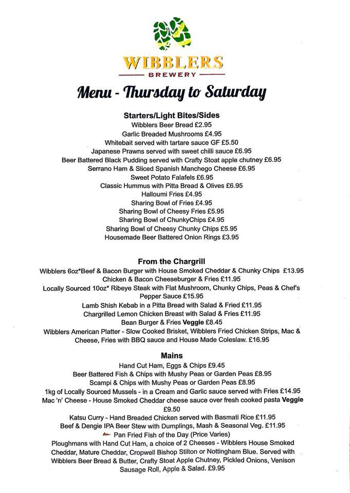 Menu at Wibblers Brewery, Taproom & Kitchen pub & bar, Southminster