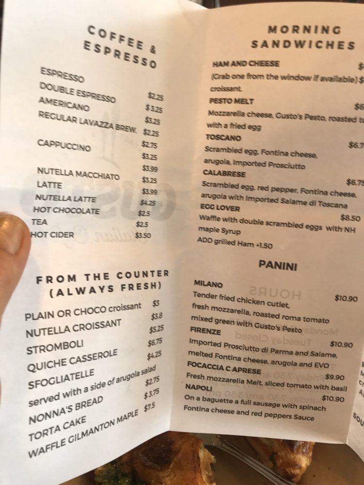 Menu at Gusto Italian Café cafe, Center Harbor