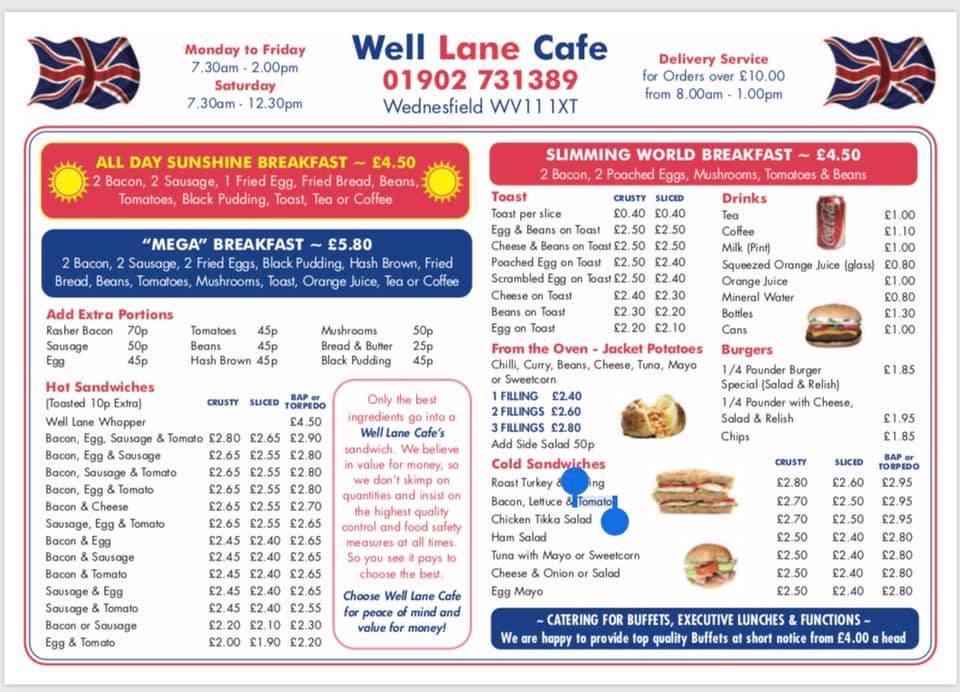 Menu at Well Lane Cafe Ltd, Wolverhampton