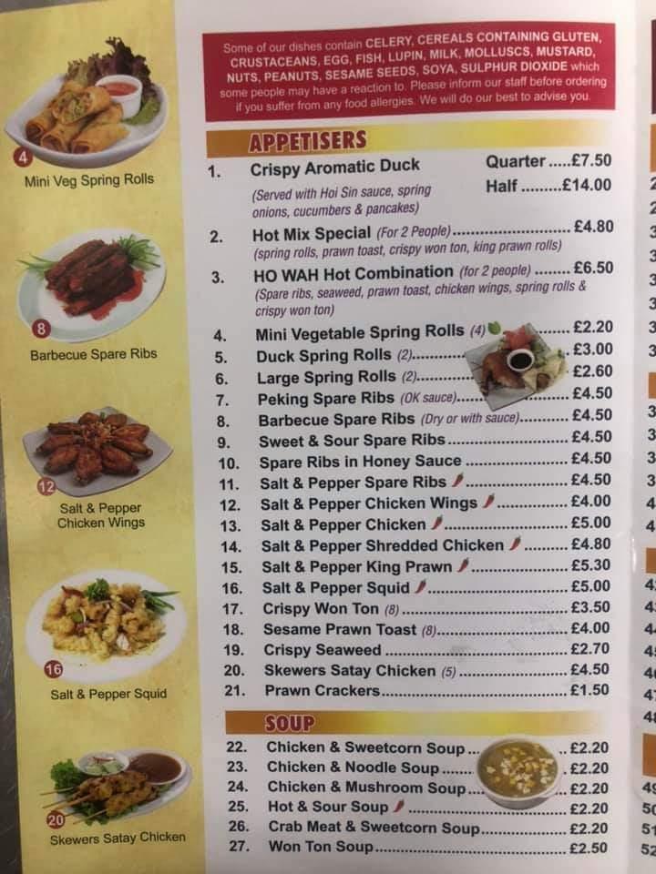 Menu at Ho-Wah fast food, Huddersfield