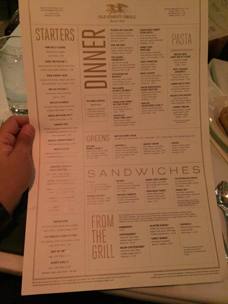 Menu at Old Ebbitt Grill pub & bar, Washington, 675 15th St NW
