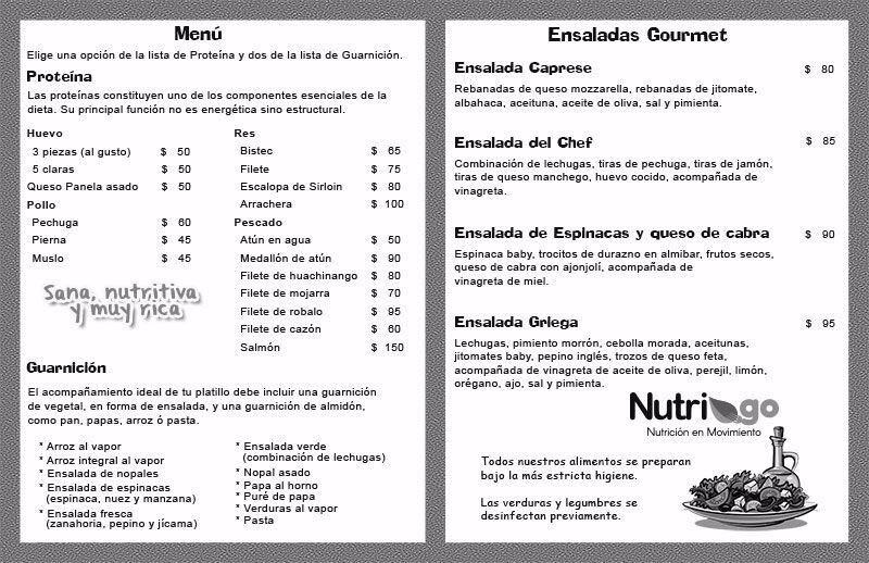 Menu at Nutri Go restaurant, Mexico City