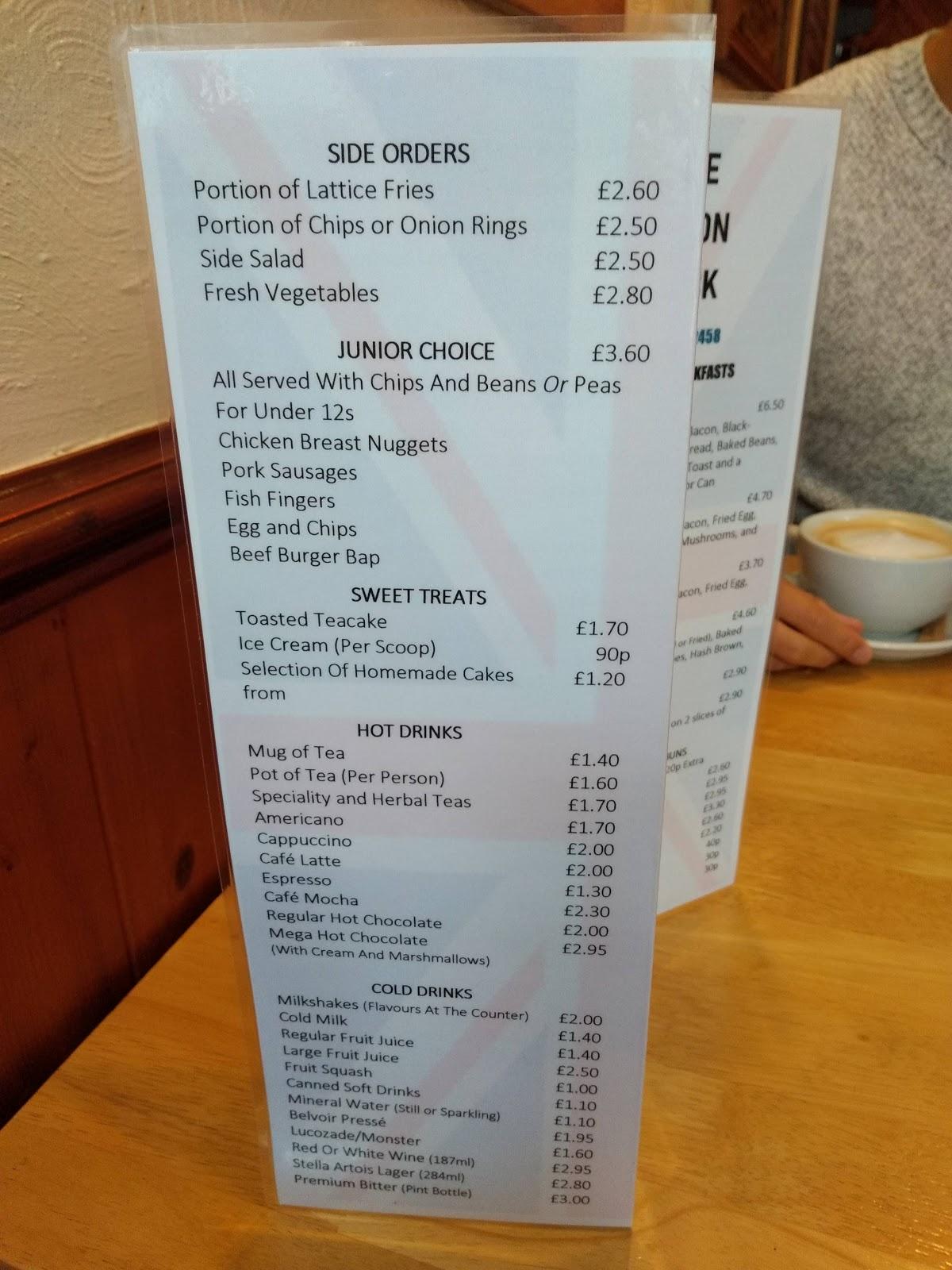 Menu at Union Jack Cafe, Kendal