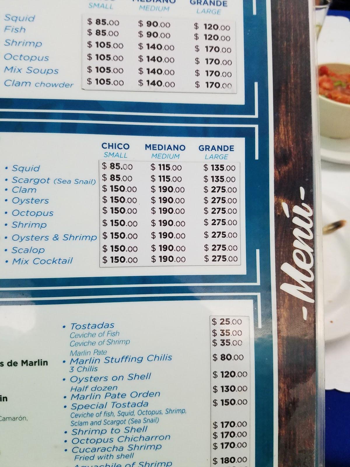 Menu at Bahia Seafood Of Ensenada restaurant, Ensenada, Av. Riveroll 109