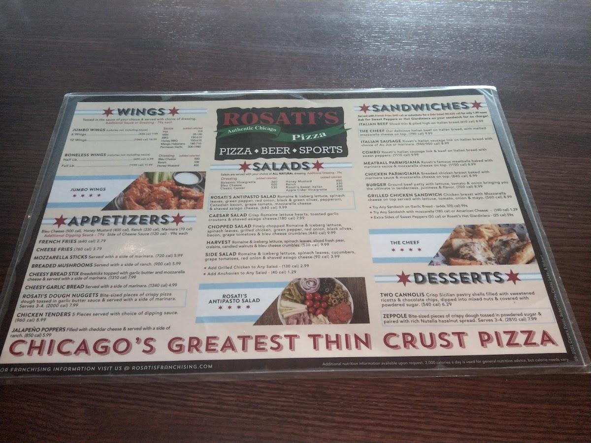 Menu at Rosati's Pizza pub & bar, Cedar Lake