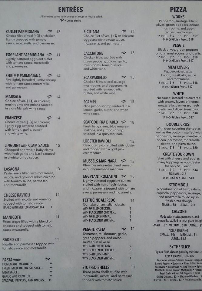 Menu at Pavarotti's Pizza & Restaurant, Cocoa Beach