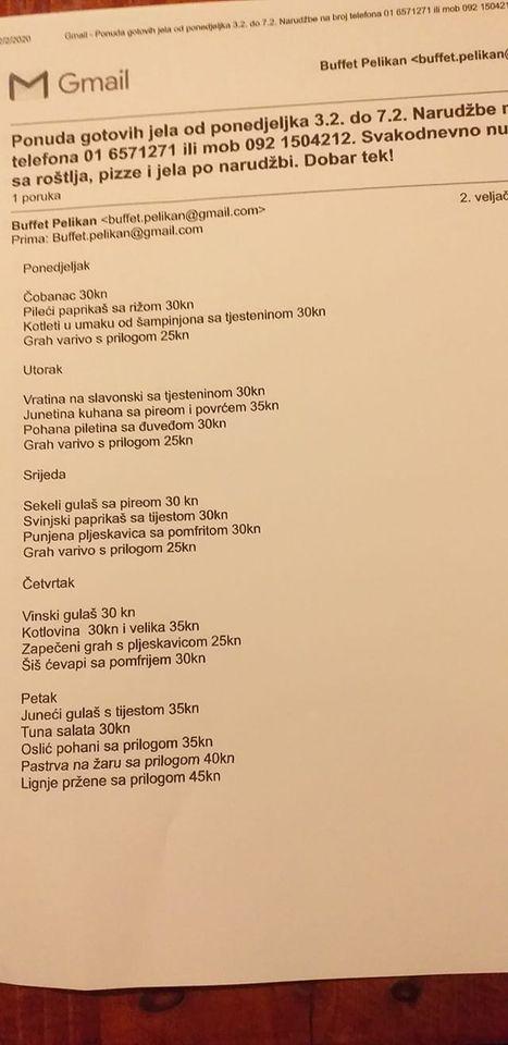 Menu At Buffet Pelikan Restaurant Zagreb