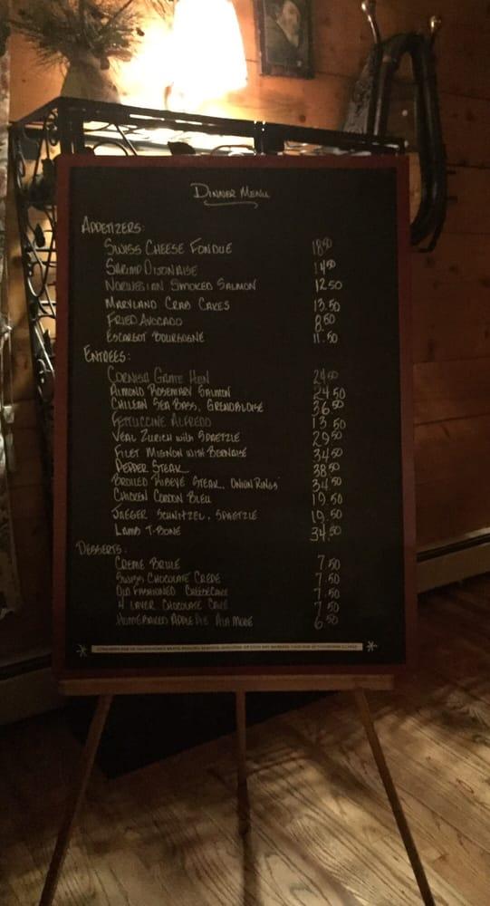 Menu at The Swiss Chalet steakhouse, Woodland Park