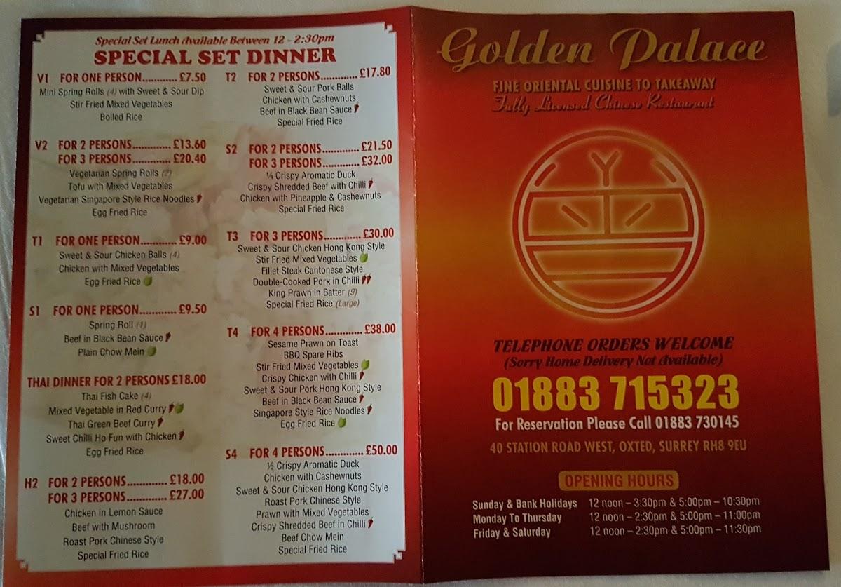 Menu at Golden Palace restaurant, Oxted, 40 Station Rd W