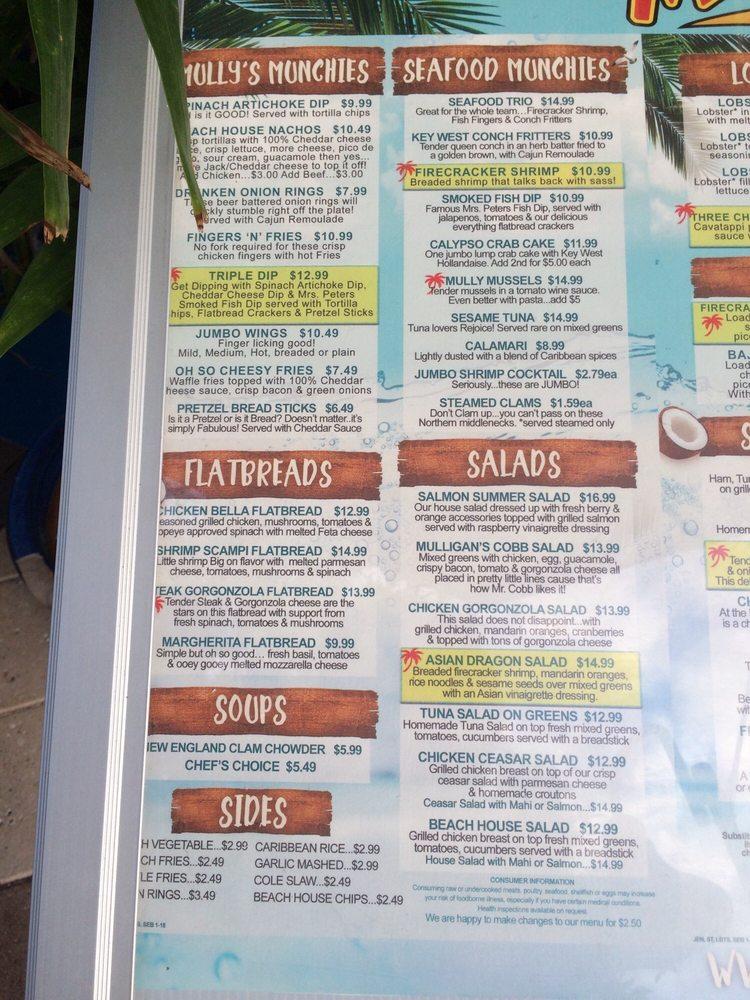 Menu at Mulligan's Beach House pub & bar, Lauderdale-by-the-Sea