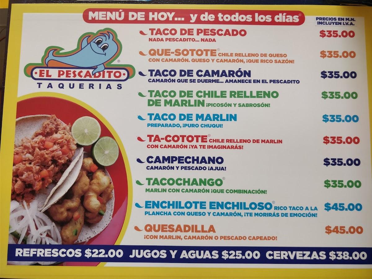 Menu at El Pescadito restaurant, Mexico City, Estocolmo 29