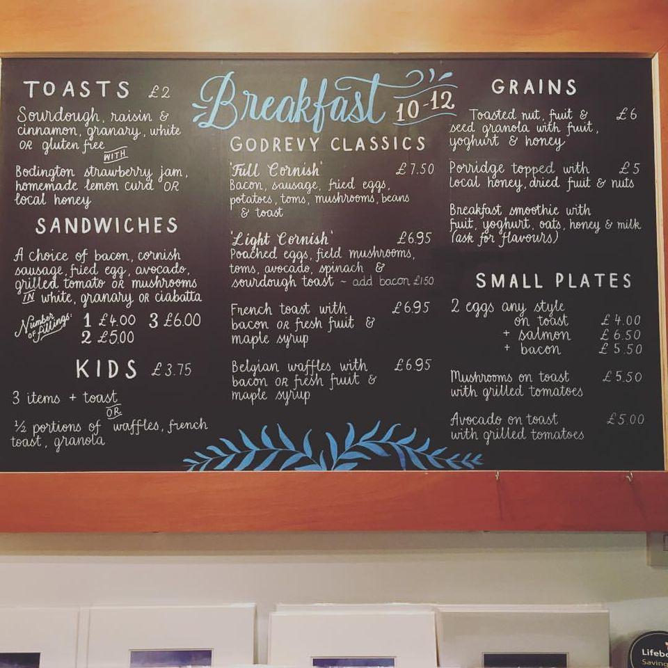 Menu at Godrevy Cafe, GwinearGwithian