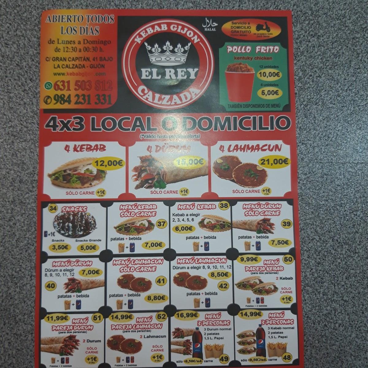 Carta del restaurante Rey Kebab Gijón, Gijón