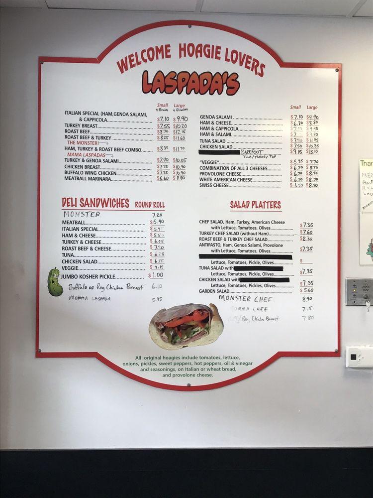 Menu at Laspada's Original Hoagies Boca Raton restaurant, Boca Raton