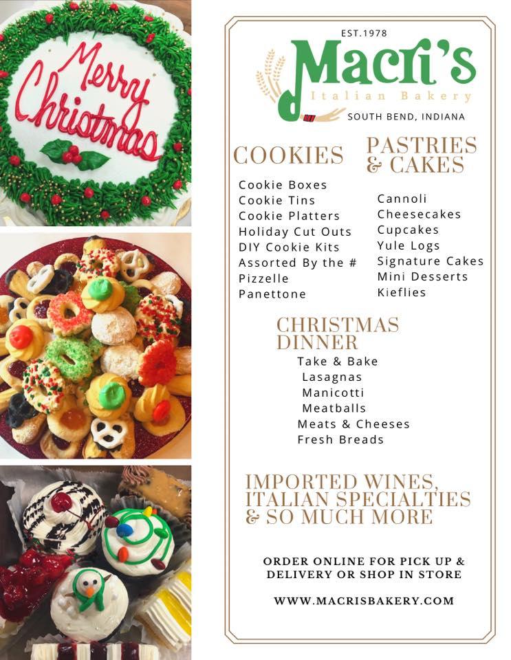Menu at Macri's Italian Bakery, South Bend