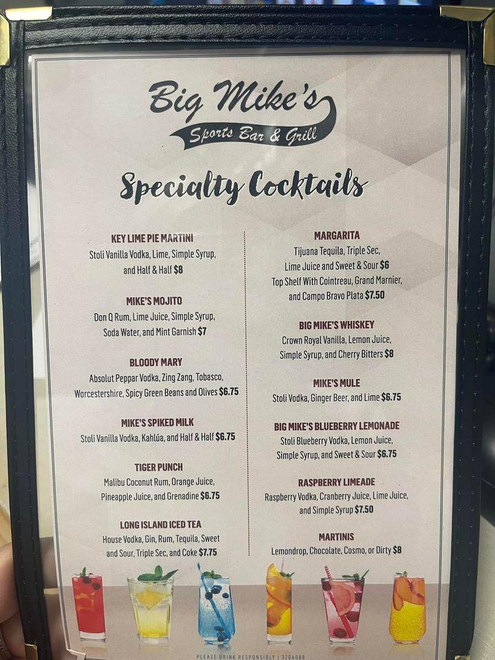 Menu at Big Mike's Sports Bar & Grill, Denham Springs, 123 Aspen Square