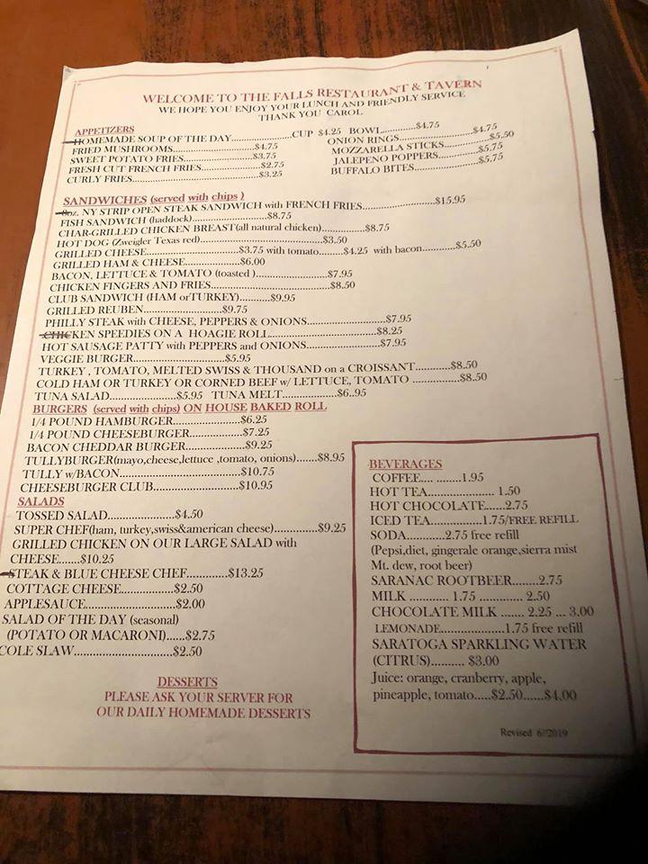 Menu at Falls Restaurant & Catering, Trumansburg
