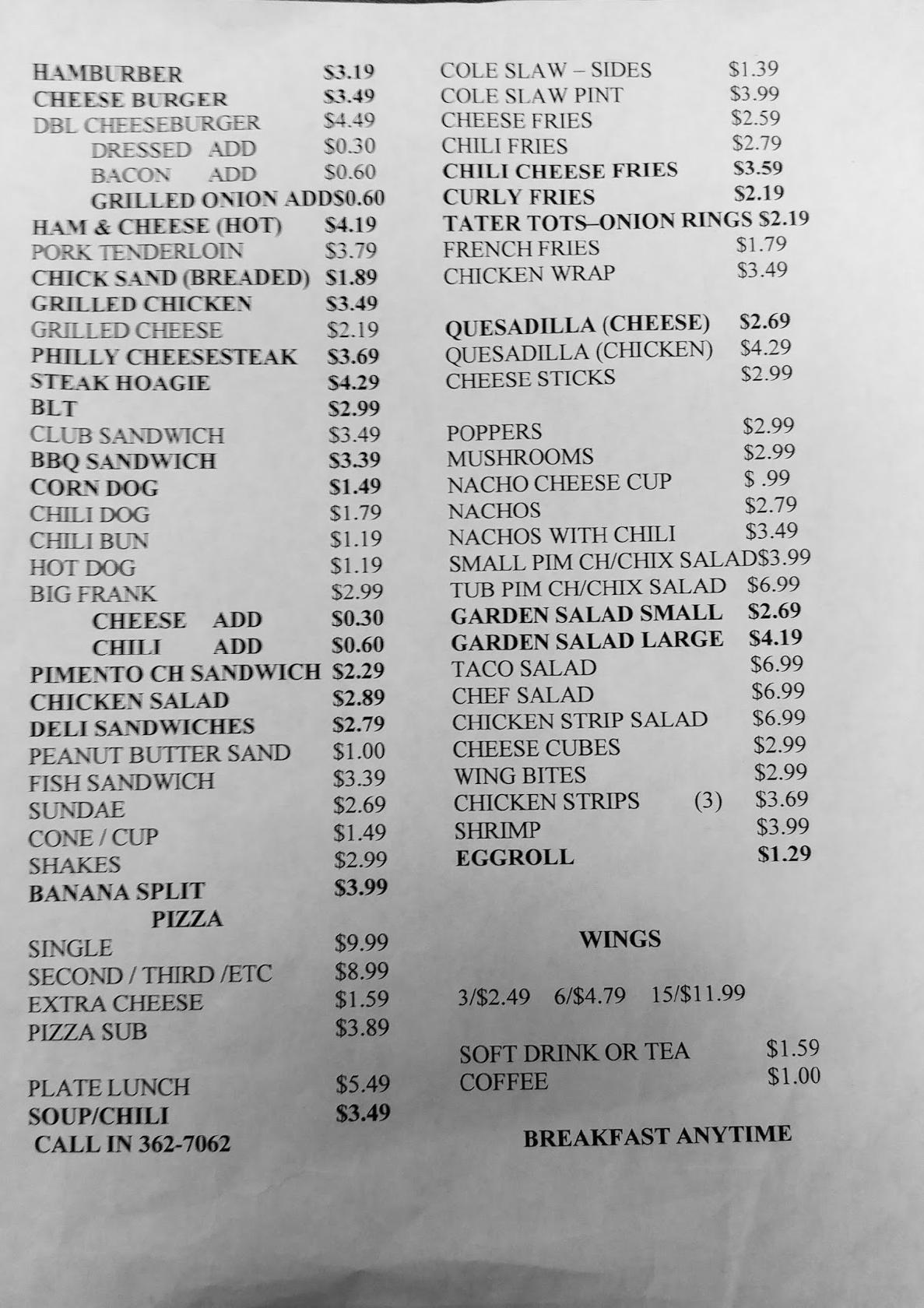 Menu at Mid Mart Restaurant, North Middletown