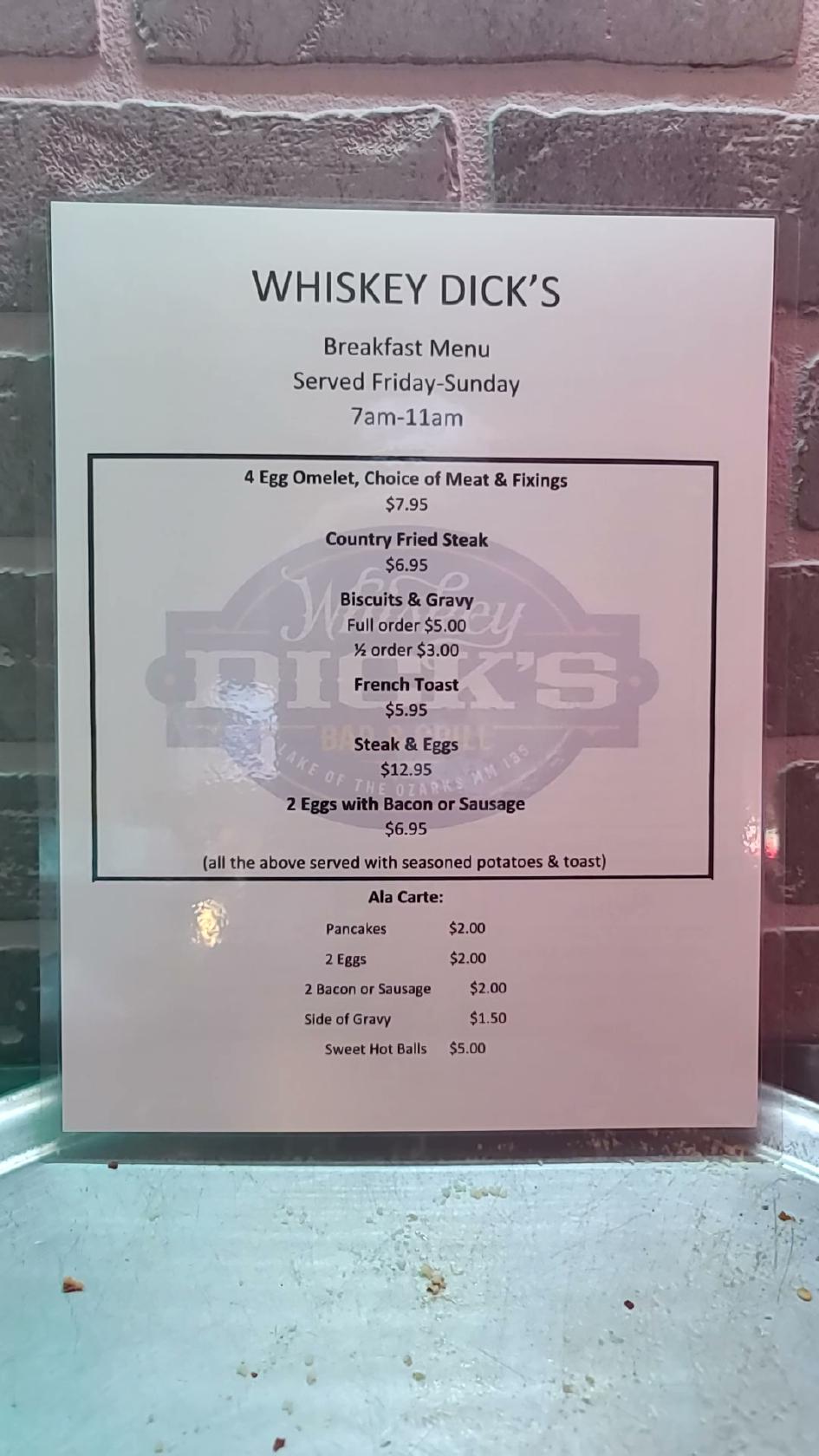 Menu at Whiskey Dick's Bar & Grill, Laurie