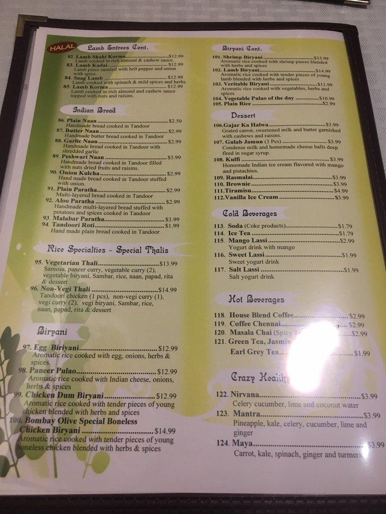 Menu at Bombay Olive Authentic Indian Cuisine desserts, Carbondale