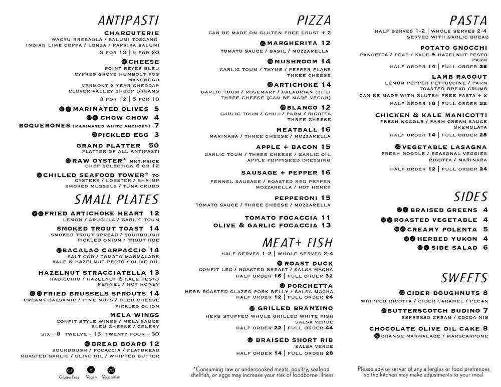 Menu at The Core Kitchen at Atomic Dog Cidery restaurant, Gettysburg