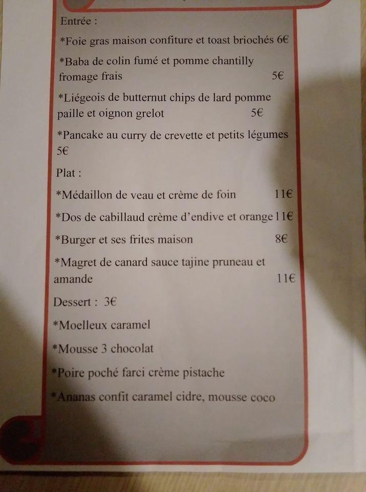 Menu Au Restaurant De La Place Chevillé