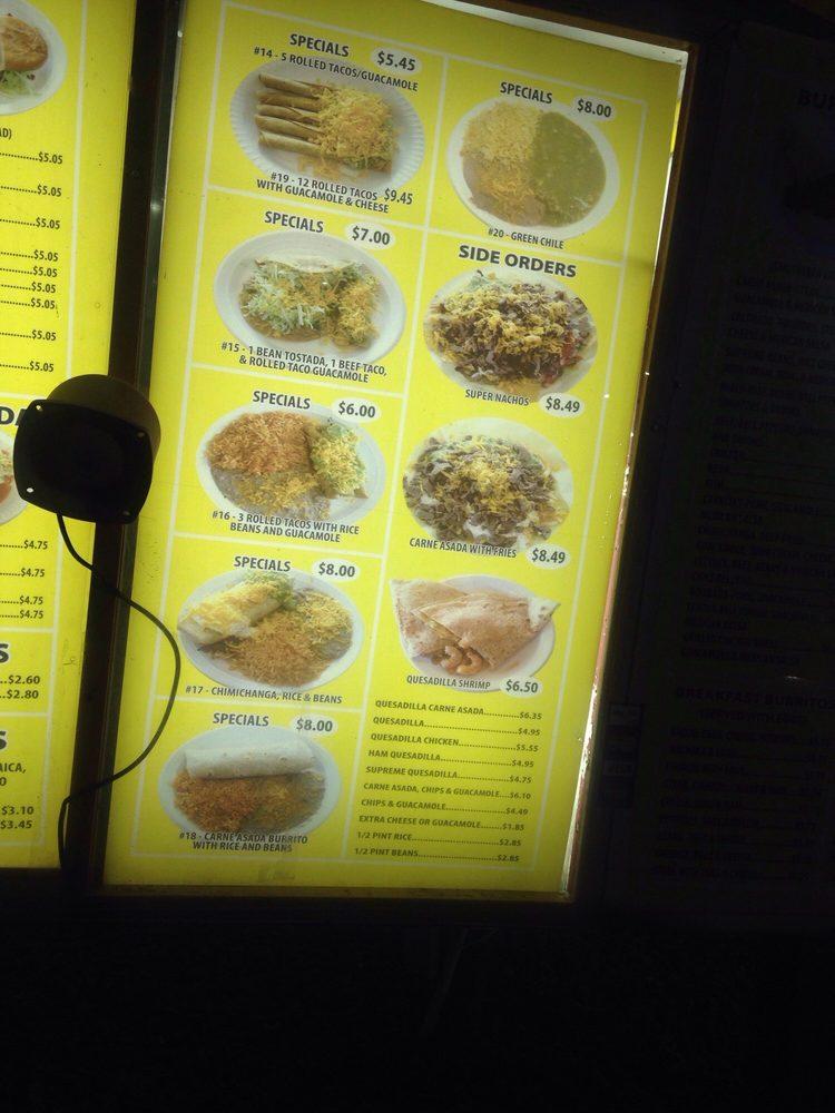 Menu at Tacos Rapidos restaurant, Denver, W Evans Ave