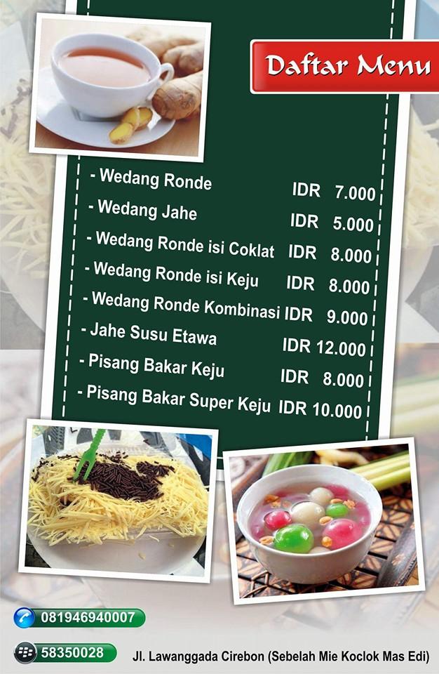 Carta Del Caf Wedang Ronde Jahe Susu Mas Indra Cirebon