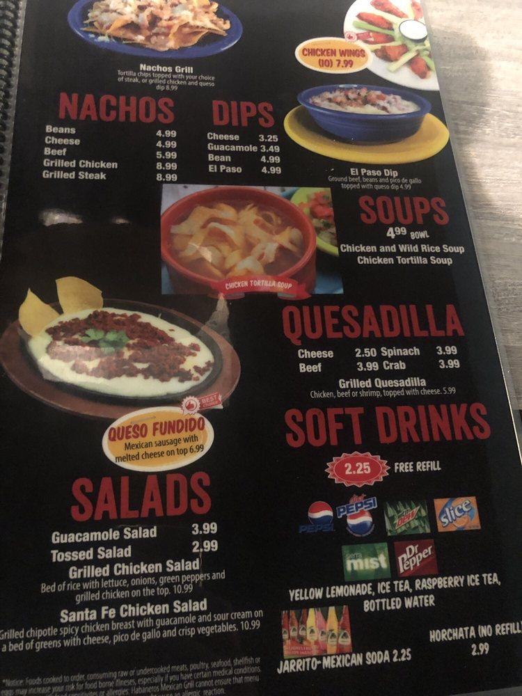 Menu at El Paso Mexican Grill restaurant, Monaca