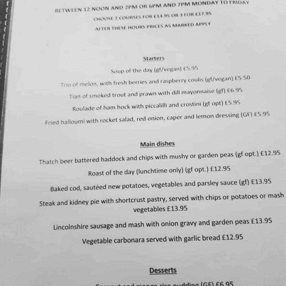Menu at The Thatch at Bottesford restaurant, Bottesford