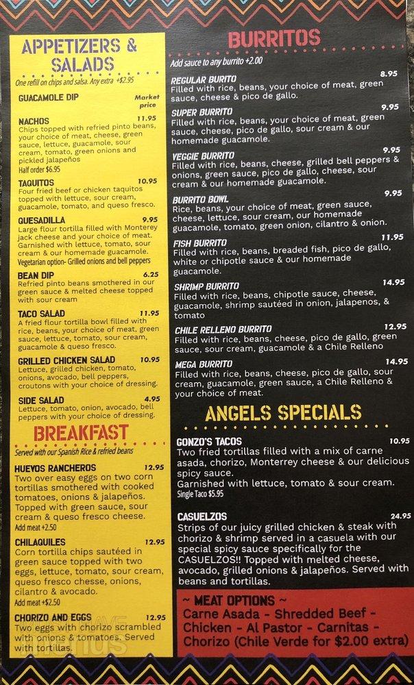 Menu at Angels Méxican Kitchen restaurant, Angels Camp