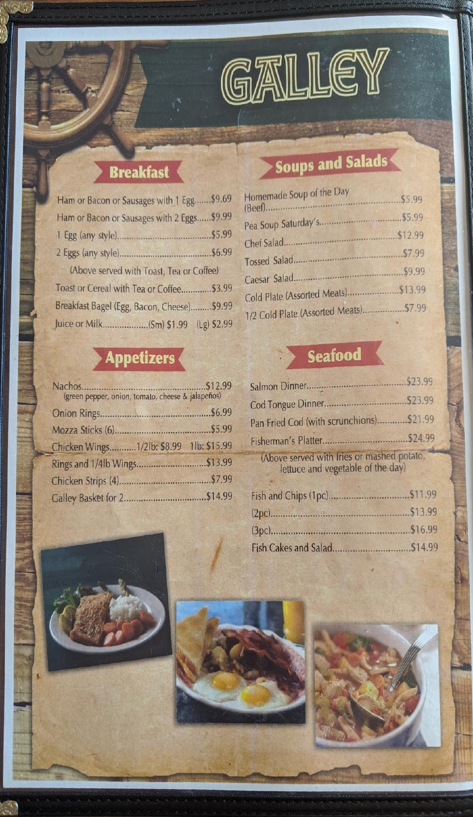 Menu at Galley Restaurant, Port Rexton, 230 Newfoundland and Labrador